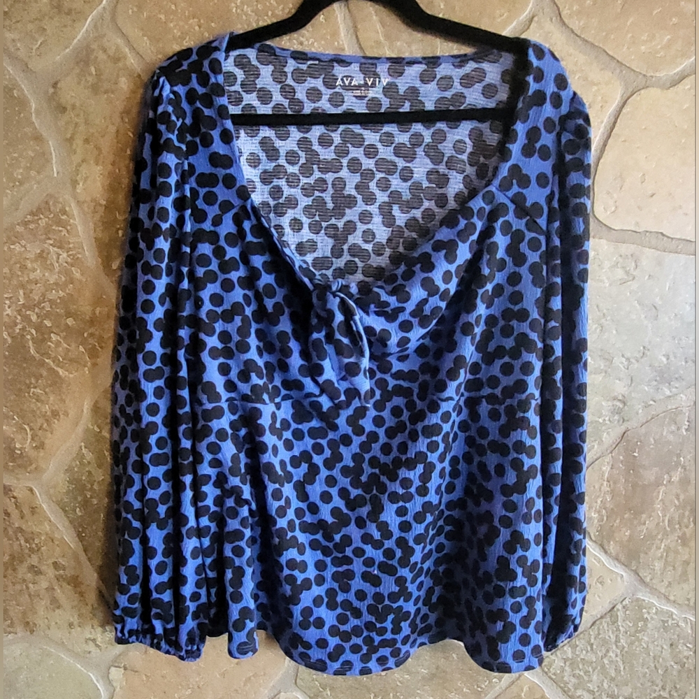 Ava And Viv Woman's Blue Polka Dot Blouse Size XL Shirt Top